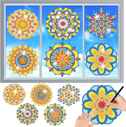 MEIEST 6-teiliges Diamant-Malset für Sonnenfänger, Mandala-Kunst, Buntglas-Fensteraufkleber, Mosaik-Malerei nach Zahlen, Fensterfolie, statische Haftung, 3D-Aufkleber, Kunsthandwerk (4) von MEIEST