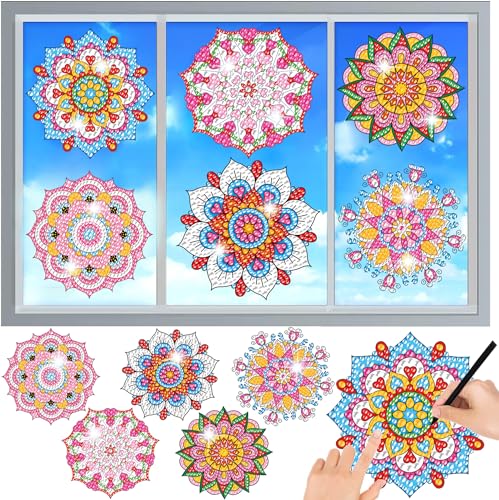 MEIEST 6-teiliges Diamant-Malset für Sonnenfänger, Mandala-Kunst, Buntglas-Fensteraufkleber, Mosaik-Malerei nach Zahlen, Fensterfolie, statische Haftung, 3D-Aufkleber, Kunsthandwerk (5) von MEIEST