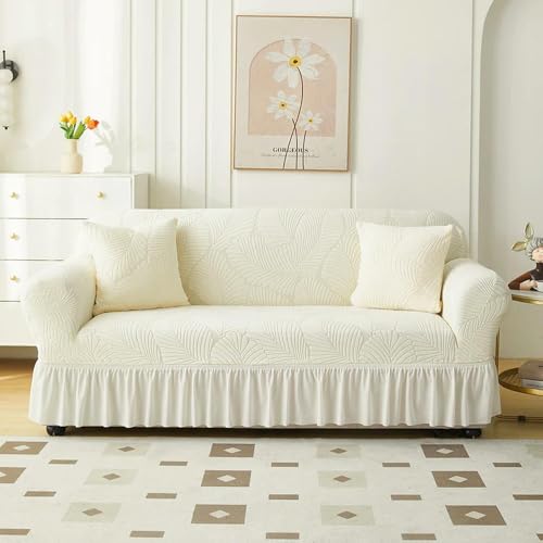 MEIFULLE 1/2/3/4 Sitzer Sofabezug mit Rock Baumblätter Jacquard elastischer All-Inclusive-Sofabezug für Wohnzimmer von MEIFULLE
