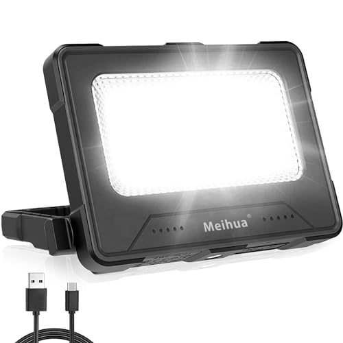MEIHUA 60W LED Arbeitsstrahler Akku 12000mAh LED Baustrahler Wasserdicht Tragbare USB Wiederaufladbare Solar Campinglampe 4 Lichtmodi 5 Helligkeiten für Baustelle, Werkstatt, Camping, Notfall von MEIHUA