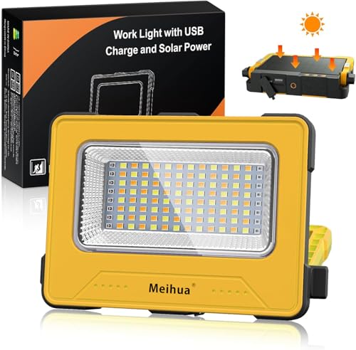 MEIHUA 60W LED Arbeitsleuchte Akku 12000mAh LED Baustrahler Tragbar Wiederaufladbare Campinglampe 4 Lichtmodi Solar USB-Aufladung Akku Lampe für Baustelle, Werkstatt, Camping, Notfall, Reparatur von MEIHUA
