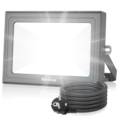 MEIHUA LED Strahler mit Stecker, 60W LED Strahler Außen, Superhell 5200LM LED Scheinwerfer, 6500K Kaltweiß Wandleuchte, IP66 Wasserdicht Außenstrahler für Hinterhof Auffahrt Türen Garage Flur Garten von MEIHUA