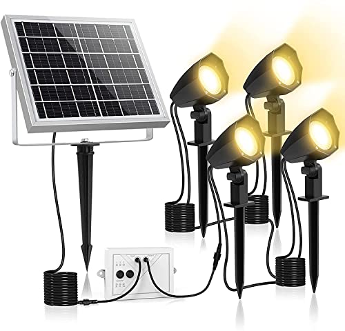 MEIHUA Solar Strahler 4 Stück Solar Gartenleuchte IP66 Wasserdichte, Solarlampen für außen mit Erdspieß, 3 Farbtemperatur einstellbar 2700K/4000K/6000K, für Gärten, Sträucher und Bäume von MEIHUA