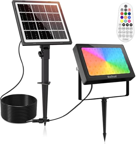 MEIHUA RGB Strahler 30W RGB Strahler mit Fernbedienung Solar Strahler IP66 Wasserdicht 12 Farben 2 Modi RGB Außenstrahler für Garten,Bäume,Gartenweg, Schwimmbäder von MEIHUA