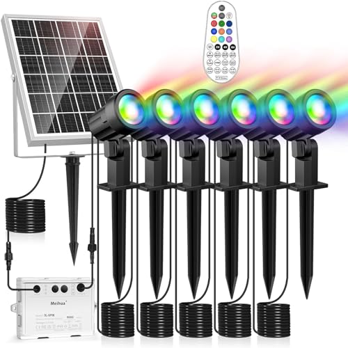 MEIHUA Solarlampen für Außen 6 Stück, Solar Strahler RGB Gartenleuchte mit Fernbedienung, IP66 Wasserdichte 10 Farben 30 Zyklus-Modi RGB Gartenbeleuchtung für Gärten Pfad Weihnachtstag Dekoration von MEIHUA
