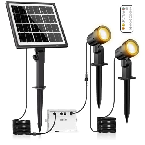 MEIHUA Solar Strahler 2 Stück Solar Gartenleuchte IP66 Wasserdichte, Solarlampen für außen mit Erdspieß, 3 Farbtemperatur einstellbar 2700K/4000K/6000K, für Gärten, Sträucher und Bäume von MEIHUA