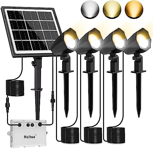 MEIHUA Solar Strahler 4 Stück Solar Gartenleuchte IP66 wasserdichte, Solarlampen für außen, mit Erdspieß, für Gärten, Sträucher und Bäume von MEIHUA