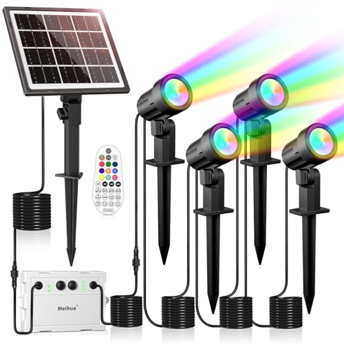 MEIHUA Solar Strahler RGB mit Fernbedienung IP66 Wasserdichte 10 Farben 30 Zyklus-Modi Gartenbeleuchtung Bunt Timer Gartenleuchte für Außen für Gärten Pfad Weihnachtstag Dekoration 4 Stück MEIHUA Solar Strahler RGB mit Fernbedienung IP66 Wasserdichte 10 Farben 30 Zyklus-Modi Gartenbeleuchtung Bunt Timer Gartenleuchte für Außen für Gärten Pfad Weihnachtstag Dekoration 4 Stück von MEIHUA