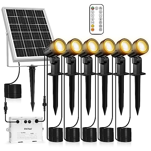MEIHUA Solar Strahler Solarlampen für Außen 6 Stück Solar Gartenleuchte IP66 Wasserdichte mit Erdspieß, 3 Farbtemperatur einstellbar 2700K/4000K/6000K, für Gärten, Sträucher und Bäume von MEIHUA