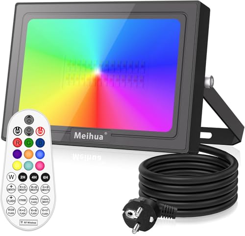 MEIHUA 35W RGB LED Strahler mit Fernbedienung, IP66 Wasserdicht RGB Fluter Farbwechsel 10 Farben 12 Modi Außenstrahler Flutlicht mit Timer Memory Funktion für Disco Party Garten Feiertagsdekoration MEIHUA 35W RGB LED Strahler mit Fernbedienung, IP66 Wasserdicht RGB Fluter Farbwechsel 10 Farben 12 Modi Außenstrahler Flutlicht mit Timer Memory Funktion für Disco Party Garten Feiertagsdekoration von MEIHUA