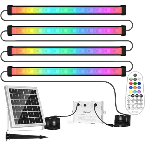 MEIHUA Solar RGB Strahler Wallwasher Farbig 10 Farbe 30 Modi Timer 2 Helligkeit Solar Gartenleuchte Bunt 6000mAh IP66 Wasserdicht Solarlampen für Außen Farbewechsel Garten Party DJ Karneval, 4 in 1 von MEIHUA
