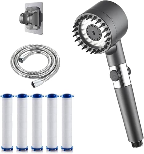 Felanis Rainé 3in1 Premium Filterduschkopf Hochdruck Duschkopf mit Schlauch, wassersparender Handbrause mit 4 Strahlarten und Filterfunktion, mit Pausenmodus von MEIION