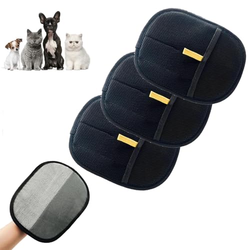 MEIION pfoten-bedarf Fuselhandschuh – Streicheln & Reinigen in einem 3 Stück Doppelseitige Tierhaarentferner-Handschuhe für Katzen & Hunde, Wiederverwendbar von MEIION