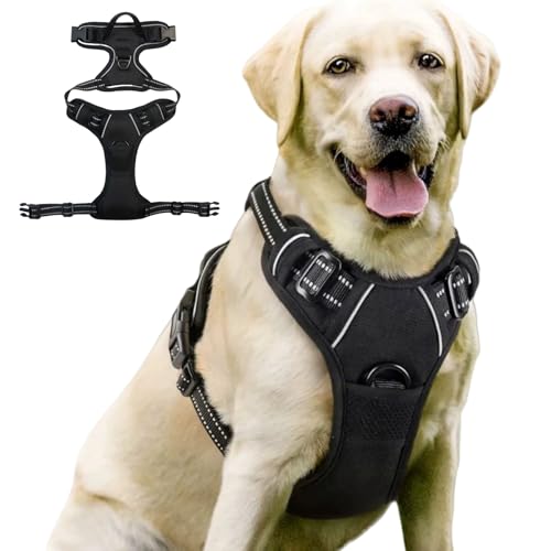 MEIION TrueSafe Anti Zieh Hundegeschirr, Anti-Zug Brustgeschirr, Verstellbar, No Pull Atmungsaktiv mit Reflexstreifen, Sicheres Hundegeschirr für Mittelgroße und Große Hunde von MEIION