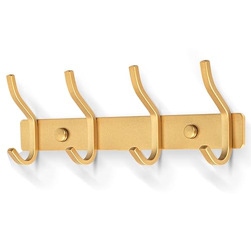 MEIJO Garderobenhaken Edelstahl, Hakenleiste Kleiderhaken Wand mit 4 Haken, Garderobe Garderobenleiste Wandgarderobe für Schlafzimmer Bad Küche (Golden, 4 Haken) von MEIJO