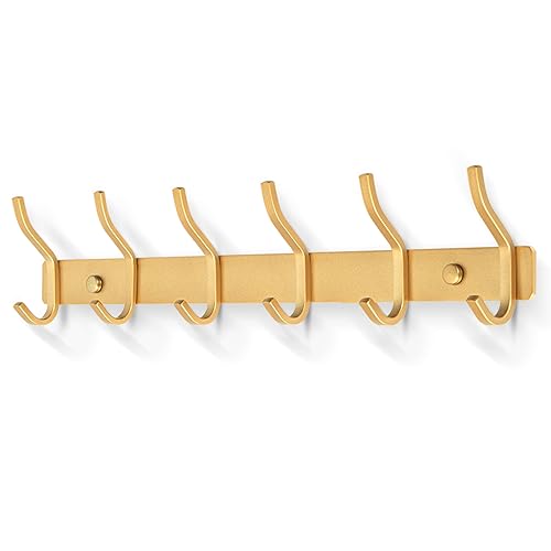 MEIJO Garderobenhaken Edelstahl, Hakenleiste Kleiderhaken Wand mit 6 Haken, Garderobe Garderobenleiste Wandgarderobe für Schlafzimmer Bad Küche (Golden, 6 Haken) von MEIJO