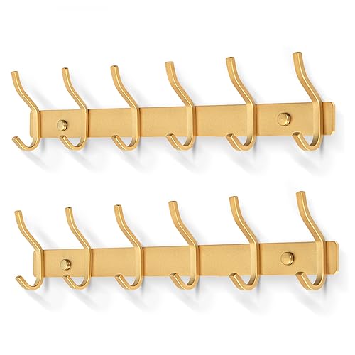 MEIJO Garderobenhaken Edelstahl, Hakenleiste Kleiderhaken Wand mit 6 Haken, Garderobe Garderobenleiste Wandgarderobe für Schlafzimmer Bad Küche (Golden, 6 Haken 2 Stück) von MEIJO