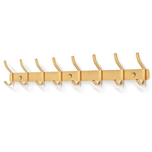 MEIJO Garderobenhaken Edelstahl, Hakenleiste Kleiderhaken Wand mit 8 Haken, Garderobe Garderobenleiste Wandgarderobe für Schlafzimmer Bad Küche (8 Haken, Golden) von MEIJO