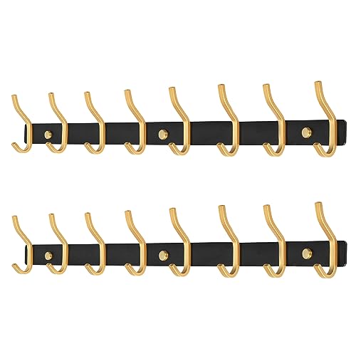 MEIJO Garderobenhaken Edelstahl, Hakenleiste Kleiderhaken Wand mit 8 Haken, Garderobe Garderobenleiste Wandgarderobe für Schlafzimmer Bad Küche (8 Haken 2 Stück, Schwarz & Golden) von MEIJO