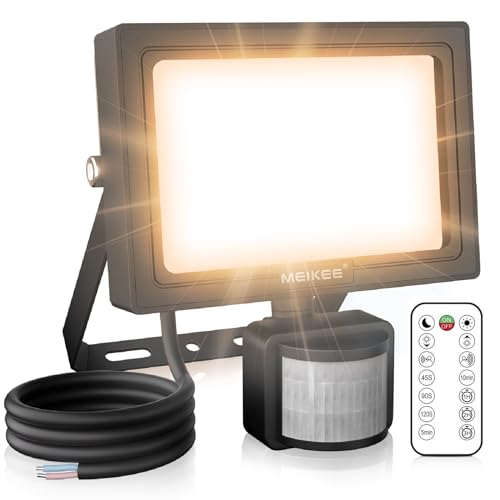 MEIKEE 15W LED Strahler mit Bewegungsmelder Außen 2700K Warmweiß 150-1200 LM Konstantlicht Modus 2 Induktionsmodus Helligkeit Einstellbar LED Fluter IP66 Wasserdicht Scheinwerfer für Garten Garage Hof von MEIKEE
