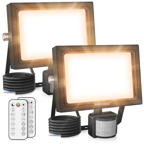 MEIKEE 15W LED Strahler mit Bewegungsmelder Fernbedienung 2700K Warmweiß 150-1200 LM Außenstrahler LED Fluter IP66 Wasserdicht Scheinwerfer Außenleuchte für Garten Garage Sportplatz 2PCS von MEIKEE