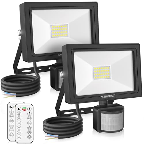 MEIKEE 25W LED Strahler mit Bewegungsmelder Fernbedienung 2100 LM 6500K Kaltweiß Superhell 3 Modi 10 Helligkeitsstufen Außenstrahler IP66 Wasserdicht Scheinwerfer für Garten Garage Sportplatz 2 Stücke von MEIKEE