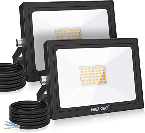 MEIKEE 35W LED Strahler Außen 3000LM Superhell LED Fluter 2700K Warmweiß IP66 Wasserfest Aussenstrahler, Aussenlampe für Hinterhof, Auffahrt, Türen, Garage, Flur, Garten 2 Stücke von MEIKEE