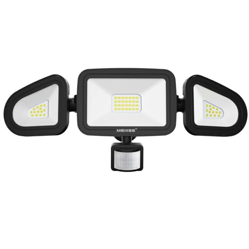 MEIKEE 42W LED Strahler mit Bewegungsmelder Außen 3600LM Aussenstrahler IP66 Wasserdicht LED Flutlicht 6500K Drei-Kopf 180°Verstellbar LED Scheinwerfer für Garage Garten Terrasse Hof von MEIKEE