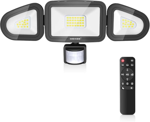 MEIKEE 42W LED Strahler mit Bewegungsmelder Fernbedienung 400-3600LM 6500K 3 Modi Helligkeit Einstellbar IP66 Wasserdicht LED Fluter Drei-Kopf 180°Verstellbar Scheinwerfer für Garage Garten Terrasse von MEIKEE