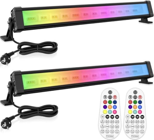 MEIKEE 42W RGB Strahler mit Fernbedienung 360° Wallwasher Flutlicht 10 Farben 30 Modi Timer 6 Helligkeitsstufen Memory-Funktion LED Strahler RGB Bar für Bar Party Disco Feiern Bühne Häuser 2 Pack von MEIKEE