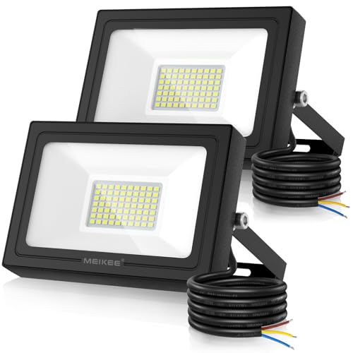 MEIKEE 60W LED Strahler Außen 6500K Kaltweiß 5200LM Superhell LED Fluter IP66 Wasserdicht LED Scheiwerfer Außenstrahler für Garten, Hinterhof, Auffahrt, Türen, Garage, Flur 2 Stücke von MEIKEE