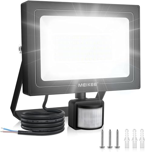 MEIKEE 60W LED Strahler mit Bewegungsmelder 5200LM 6500K Kaltweiß LED Fluter IP66 Wasserdicht Außenleuchte Scheinwerfer Licht Wandleuchte für Garten Garage Sportplatz Hinterhof von MEIKEE