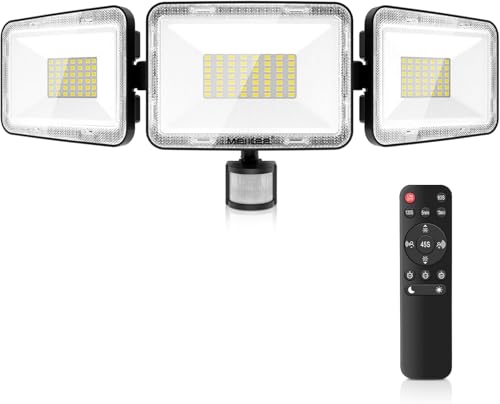 MEIKEE 70W LED Strahler mit Bewegungsmelder Außen 6800LM 6500K Kaltweiß Helligkeit Einstellbar 3 Modi IP66 Wasserdicht Außenstrahler Drei-Kopf 180°Verstellbar Scheinwerfer für Garage Garten Terrasse von MEIKEE