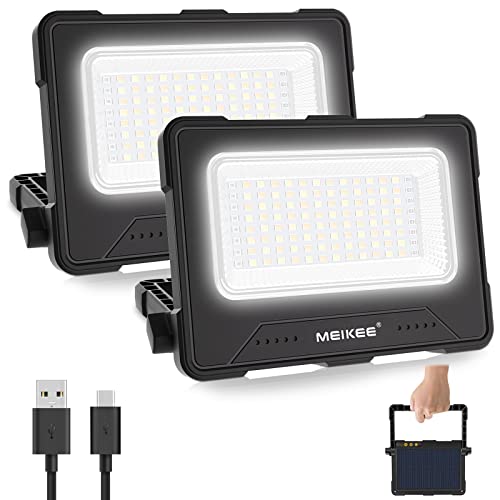 MEIKEE 80W Led Arbeitsleuchte 12000MAH LED Baustrahler Akku Strahler 4 Lichtmodi Campinglampe Tragbar 5 Helligkeiten Solar USB-Aufladung Akku Lampe für Camping, Garage, Bau, Reparatur, Notfall 2PCS von MEIKEE