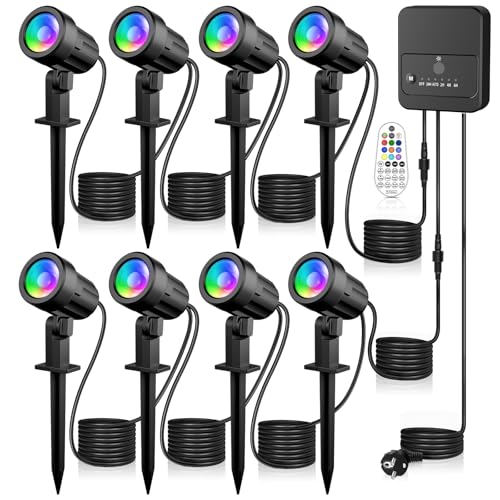 MEIKEE Gartenbeleuchtung RGB Mit Fernbedienung 10 Farben 30 Dynamische Modi IP66 Wasserdicht Timing-Funktion Gartenleuchte RGB Ideal für Außen, Garten, Terrasse, Baum, Wegen 8 Stück mit EU Stecker von MEIKEE