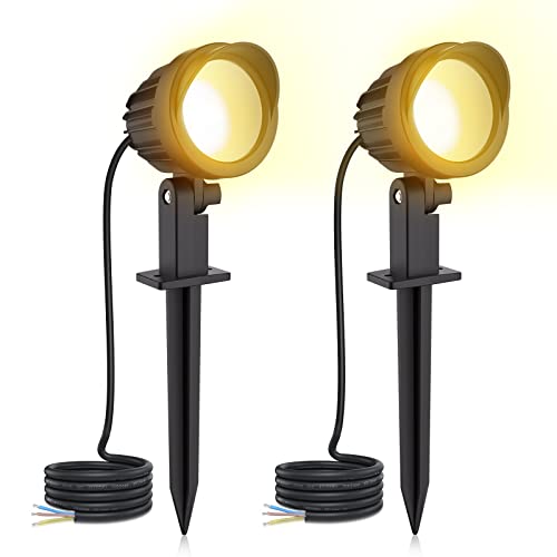 MEIKEE 7W Gartenbeleuchtung LED Warmweiß 2700K Gartenlampe IP66 Wasserdicht Gartenstrahler mit Erdspieß 500LM Gartenleuchten für Garten Rasen 2 Stück Ohne Stecker von MEIKEE