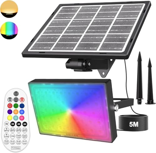 MEIKEE RGB Strahler 30W LED Strahler mit Fernbedienung RF 360° Solar Strahler IP66 Wasserdicht 10 Farben 12 Modi Timer Memory-Funktion Strahler Farbig für Garten Party Weihnachten von MEIKEE