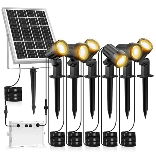 MEIKEE Solar Gartenleuchte 6 Stück 2700K Warmweiß Solarlampen für Außen 6000MAH IP66 Wasserdicht 3 Helligkeit 2 Modi SolarStrahler für Garten Rasen Terrasse von MEIKEE