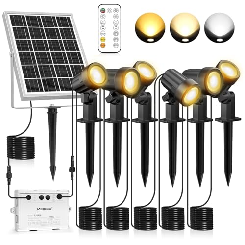 MEIKEE Solar Strahler 6 Stück mit Fernbedienung Solar Gartenleuchte 2700K 4000K 6000K Solarlampen IP66 Wasserdicht 3 Helligkeitsstufen Timing-Funktion Ideal für Garten Terrasse Weg Auffahrt Sträucher von MEIKEE