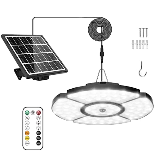 MEIKEE Solar-Hängeleuchte für Outdoor Indoor, mit Fernbedienung, 76 LEDs mit Bewegungssensor, einstellbare Helligkeit und Farbe, wasserdicht IP54, einstellbarer Beleuchtungswinkel, 5 m Kabel von MEIKEE