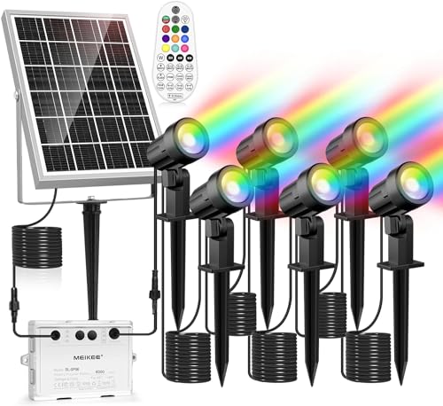 MEIKEE Solar RGB Strahler 6 Stück Gartenbeleuchtung RGB mit Fernbedienung 12 Zyklusmodi Speicherfunktion Timing-Funktion IP66 Wasserdicht Solarlampe RGB für Garten, Pfad und Balkon von MEIKEE