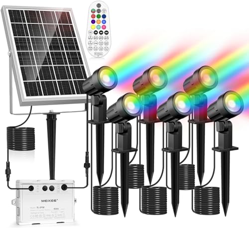 MEIKEE Solarlampen für Außen mit Fernbedienung 10 Farbe 30 Zyklusmodi Gartenbeleuchtung Bunt Auto ON/OFF Timer Gartenleuchte IP66 Wasserdicht Solarstrahler für Außen Garten Pfad Bäume Balkon 6 Stück von MEIKEE