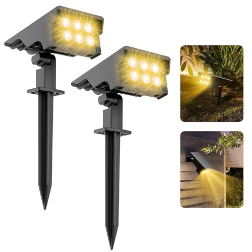 MEIKEE Solarlampen für Außen Garten, 2 Stück 6 LED Solarstrahler Warmweiß 3000K 3 Helligkeits 3 Modi IP65 Wasserdicht Dusk to Dawn Licht Sensorik für Außen Weg Hof Garage Gehweg von MEIKEE