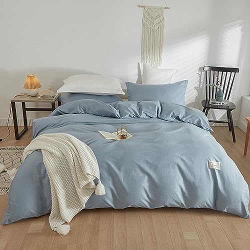 MEILA Bettwäsche Set 3teilig Blau 135 x 200 cm 100% Baumwollstoff Bettbezug Set mit 2 Kissenbezüge, Weich und Bügelfrei von MEILA