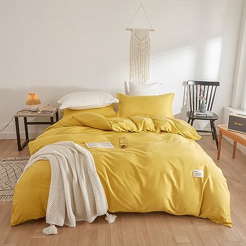 MEILA Bettwäsche Set 3teilig Gelb 200 x 200 cm 100% Baumwollstoff Bettbezug Set mit 2 Kissenbezüge, Weich und Bügelfrei von MEILA