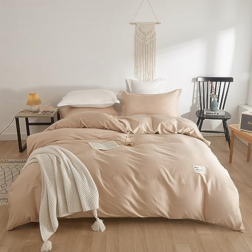 MEILA Bettwäsche Set 3teilig Khaki 135 x 200 cm 100% Baumwollstoff Bettbezug Set mit 2 Kissenbezüge, Weich und Bügelfrei von MEILA