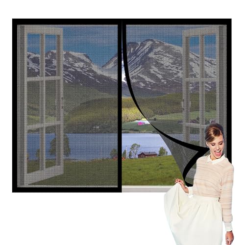 Fliegengitter Fenster Insect Stop 87 x 47 cm Insektenschutz Fliegenvorhang Magnet Ohne Bohren Stärkere Magneten für Fenster in Wohn- Schlafzimmer, Schwarz von MEILIPA