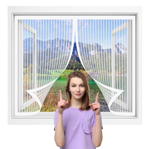 Fliegengitter Fenster Magnete 122 x 135 cm Insektenschutz Magnetisches Fliegengitter Ohne Bohren Einfache Montage für Alle Fenster, Weiß von MEILIPA