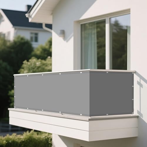 Sonnensegel Balkon 2.4 x 6 m Rechteckig Wasserdicht 98% UV Schutz Sichtschutz Windschutz Tarp mit Spannseilen mit Ösen für Garten Terrasse Camping Outdoor, Hellgrau von MEILIPA