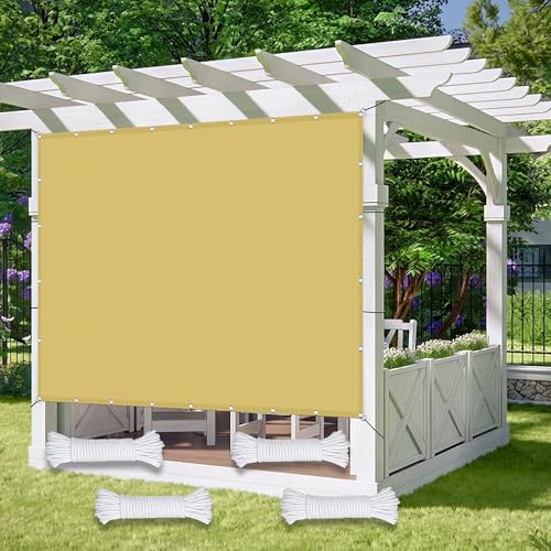 Sonnensegel Nach Maß mit Ösen 1.4 x 3.2 m Wasserabweisend Windabweisend Terrassendach Sichtschutz mit Ösen Segeltuch 4 × 1.5 M Seile für Balkon Terrasse, Sandgelb von MEILIPA